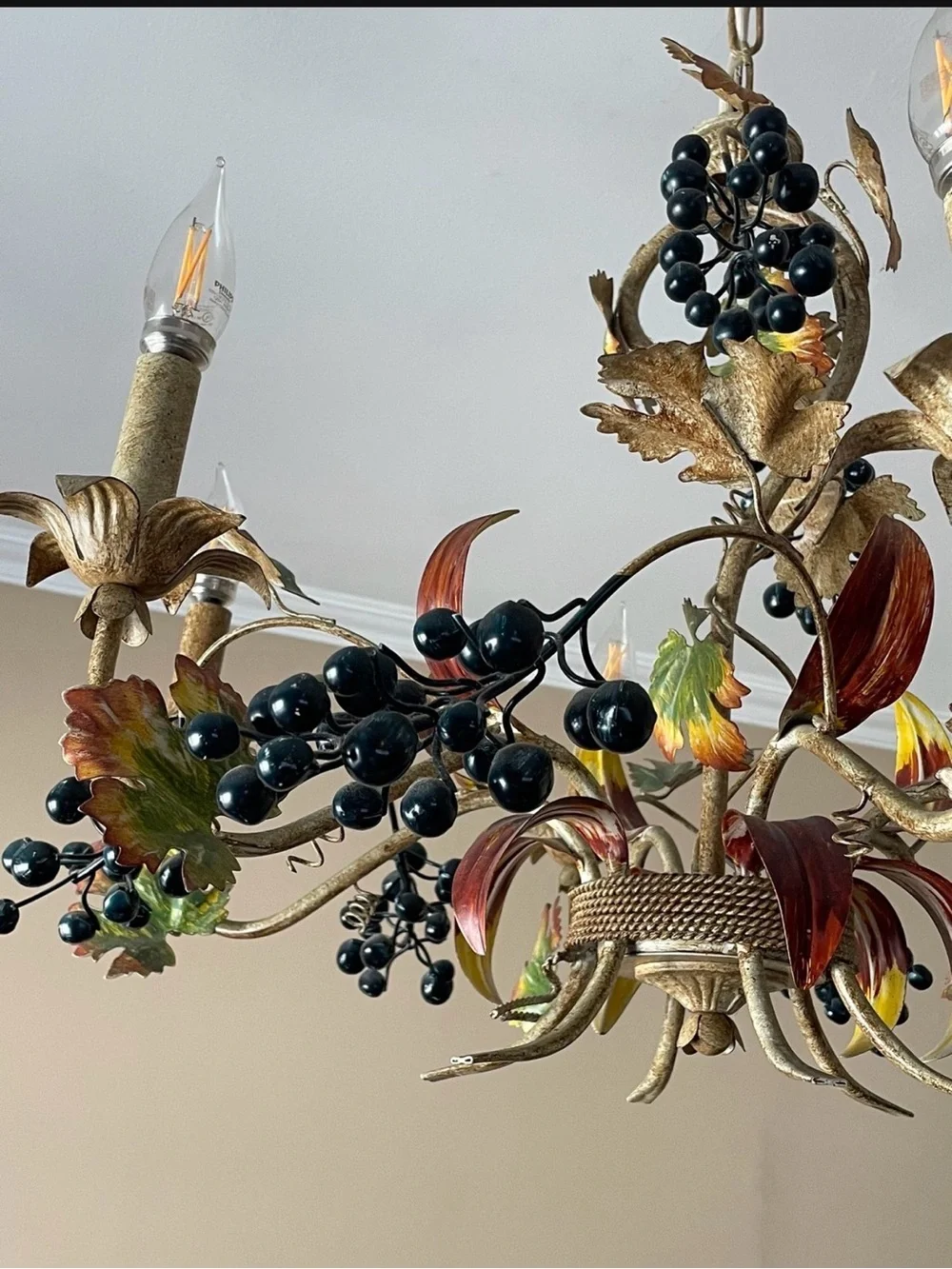 Gilded Vineyard 6-Light Floral Chandelier - Black Berry Accents